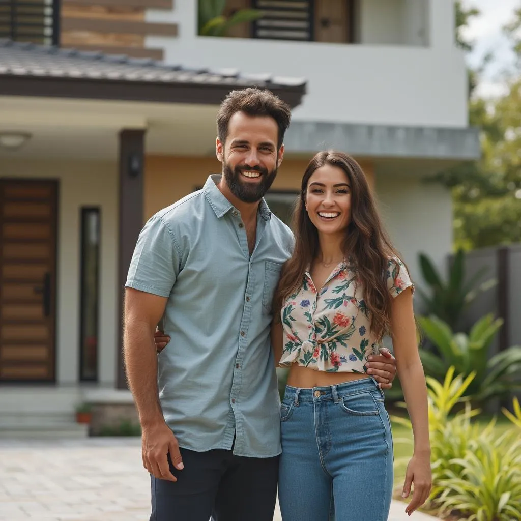 Jovem casal realizando sonho da casa própria após quitar dívidas